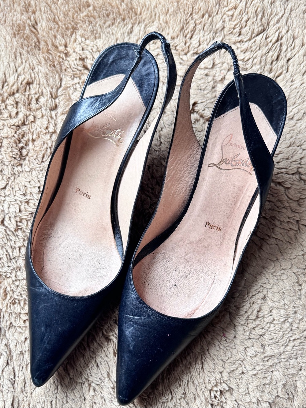 Christian Louboutin Black Leather Slingback Pointed Pumps